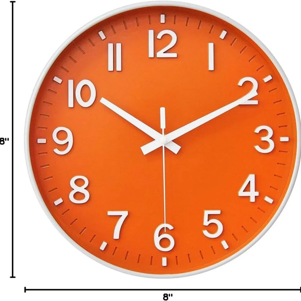 Orange Wall Clock Silent Non‎ Tick Wall Clocks Battery Operated MCM Decor